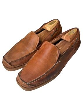 Hush Puppies Men’s Nassau Tan Slip On Leather Loafers Casual Shoes Size 9.5